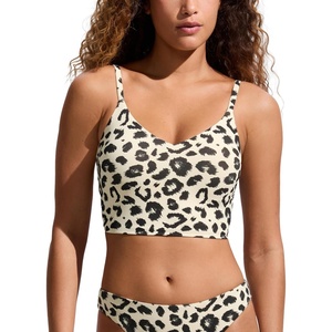 image:imageCRZ YOGA V Shaped Longline Bikini Tops  Builtin Pads AD Cup Cropped Adjustable Spaghetti Straps Swim Bathing Suit for WomenPrimulin Leopard