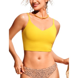 image:imageCRZ YOGA V Shaped Longline Bikini Tops  Builtin Pads AD Cup Cropped Adjustable Spaghetti Straps Swim Bathing Suit for WomenVisibility Yellow