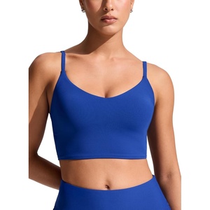 image:imageCRZ YOGA V Shaped Longline Bikini Tops  Builtin Pads AD Cup Cropped Adjustable Spaghetti Straps Swim Bathing Suit for WomenWaves Blue