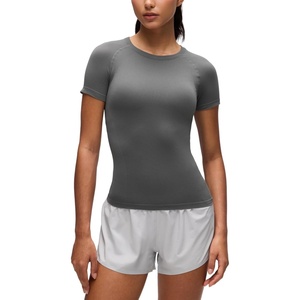 image:imageCRZ YOGA Seamless Crewneck TShirt  Training ChafeFree Slim Fit Hip Length Raglan Sleeves Workout Short Sleeve Tops for WomenAsh Grey