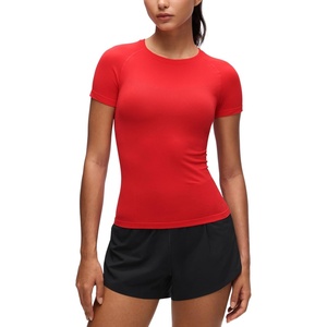 image:imageCRZ YOGA Seamless Crewneck TShirt  Training ChafeFree Slim Fit Hip Length Raglan Sleeves Workout Short Sleeve Tops for WomenDeep Red