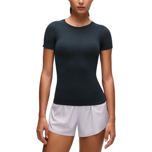 image:imageCRZ YOGA Seamless Crewneck TShirt  Training ChafeFree Slim Fit Hip Length Raglan Sleeves Workout Short Sleeve Tops for WomenTrue Navy