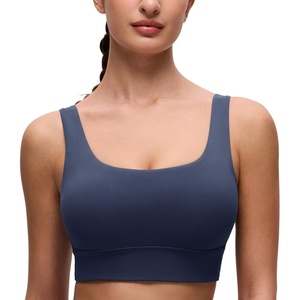 image:imageCRZ YOGA Butterluxe U Back Sports Bras  Light Support Removable Pads Yoga Extremely Soft Longline Scoop Neck Wide Straps for WomenClub Blue