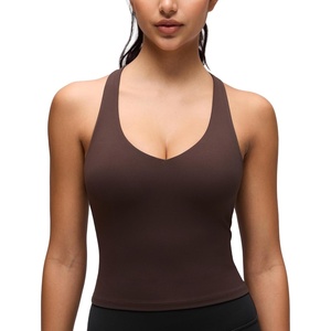 image:imageCRZ YOGA Butterluxe V Neck Crop Tank Tops  Light Support Removable Pads Yoga Extremely Soft Racerback Longline Sports Bras for WomenHot Fudge Brown