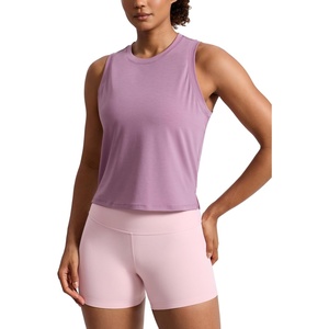 image:imageCRZ YOGA Quick Dry Racerback Crop Tank Top  Workout Drappy Classic Fit Crewneck Back Curved Hem Sleeveless Shirts for WomenLight Lavender