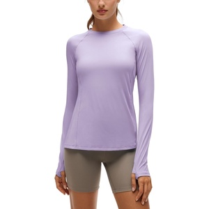 image:imageCRZ YOGA UPF 50 Long Sleeve Sun Shirt  Hiking Light and Sun Protection Classic Fit Hip Length Thumbholes Crewneck Tops for WomenElfin Purple