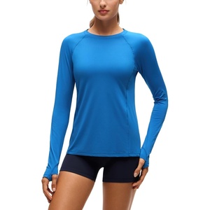 image:imageCRZ YOGA UPF 50 Long Sleeve Sun Shirt  Hiking Light and Sun Protection Classic Fit Hip Length Thumbholes Crewneck Tops for WomenSparkle Blue