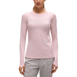 image:imageCRZ YOGA UPF 50 Long Sleeve Sun Shirt  Hiking Light and Sun Protection Classic Fit Hip Length Thumbholes Crewneck Tops for WomenStrawberry Pink