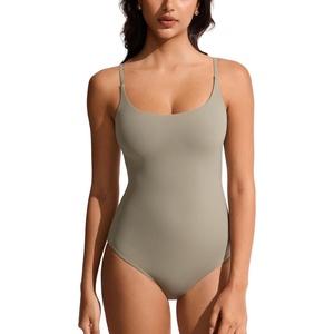 image:imageCRZ YOGA Nexfeel Scoop Neck One Piece Swimsuit  Double Layer Non Padded Buttery Soft Medium Bum Coverage Tummy Control U Back Swim Bathing Suit for WomenWarm Ash Grey